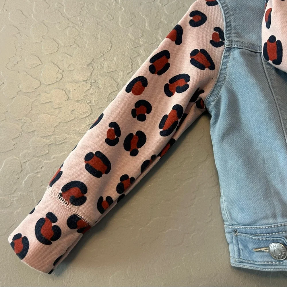 Cat & Jack denim and pink leopard print hooded jacket size 2T